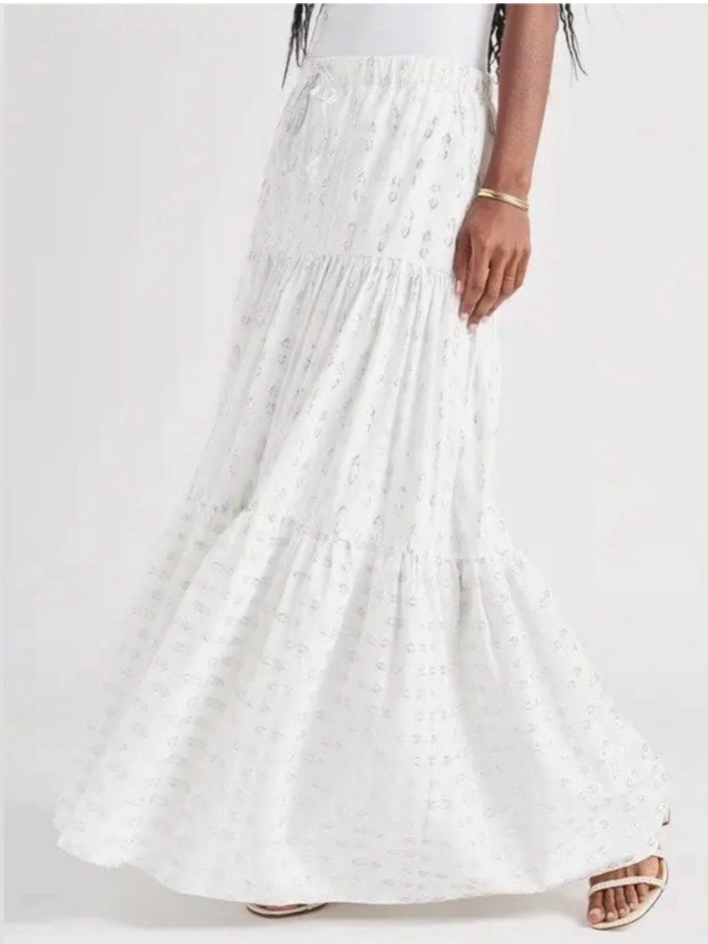Splendid Nellie Tiered Maxi Skirt with Silver Stitched Print